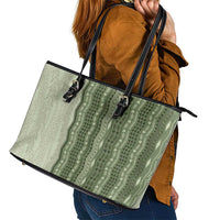 Vintage Sage Green Hawaiian Traditional Kapa Mix Flowers Lei Leather Tote Bag LT7 - Polynesian Pride