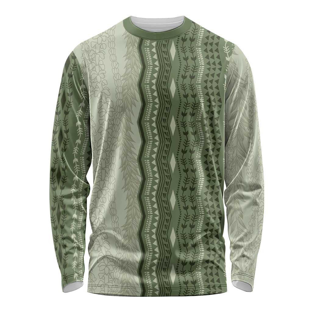 Vintage Sage Green Hawaiian Traditional Kapa Mix Flowers Lei Long Sleeve Shirt LT7 Unisex Sage Green - Polynesian Pride