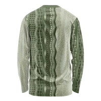 Vintage Sage Green Hawaiian Traditional Kapa Mix Flowers Lei Long Sleeve Shirt LT7 - Polynesian Pride