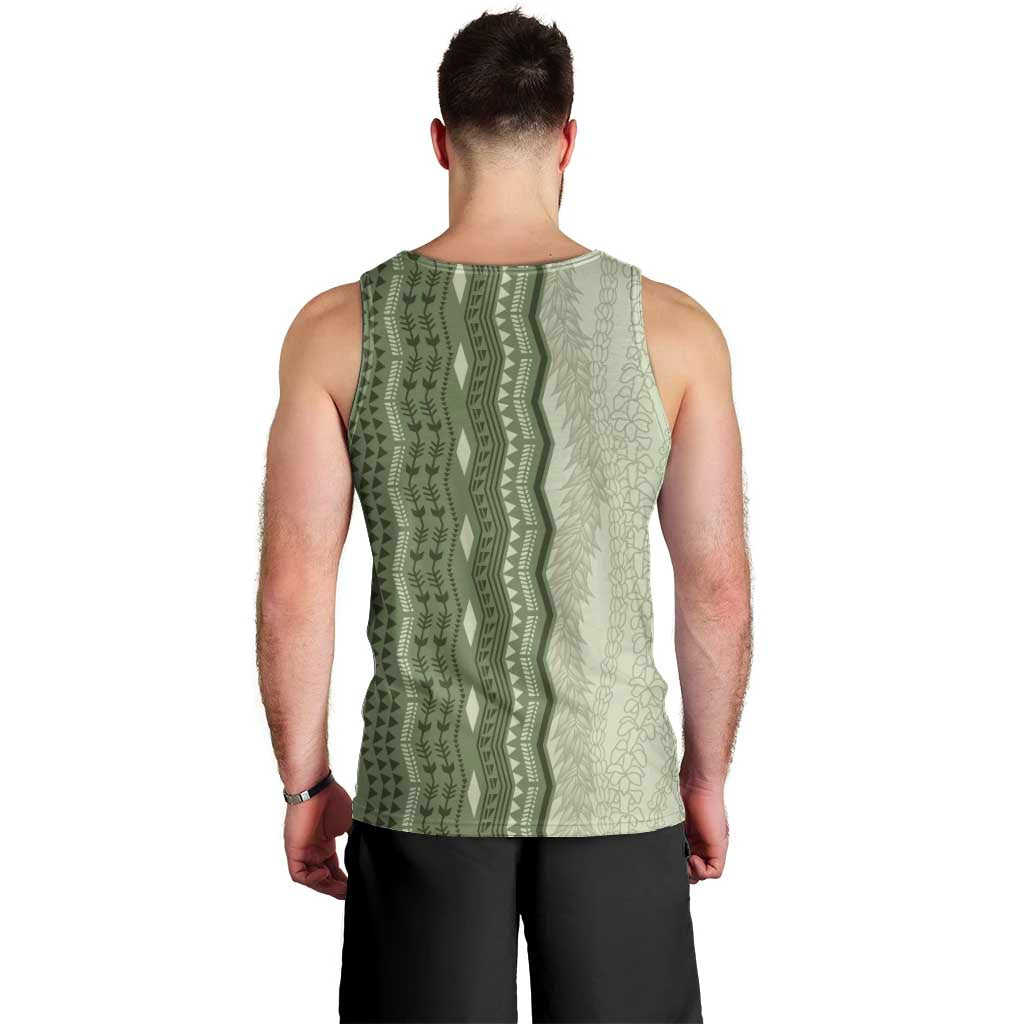 Vintage Sage Green Hawaiian Traditional Kapa Mix Flowers Lei Men Tank Top LT7 - Polynesian Pride