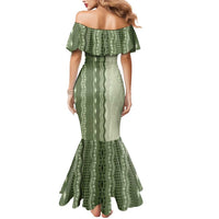 Vintage Sage Green Hawaiian Traditional Kapa Mix Flowers Lei Mermaid Dress LT7 - Polynesian Pride