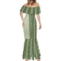 Vintage Sage Green Hawaiian Traditional Kapa Mix Flowers Lei Mermaid Dress LT7 - Polynesian Pride