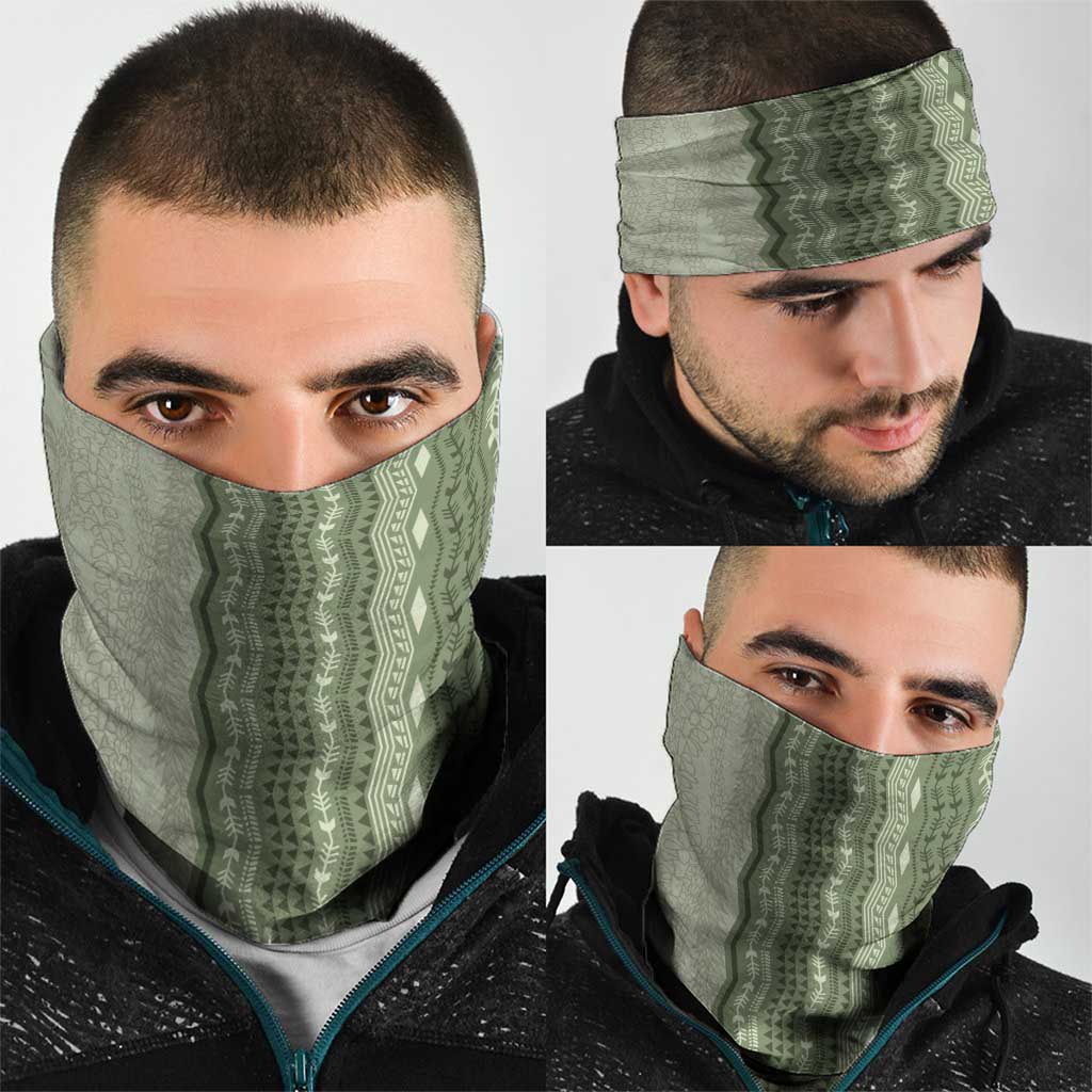 Vintage Sage Green Hawaiian Traditional Kapa Mix Flowers Lei Neck Gaiter LT7 - Polynesian Pride
