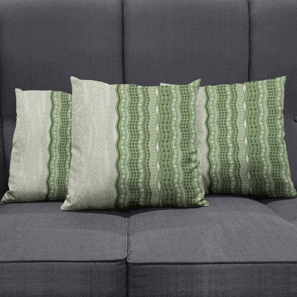Vintage Sage Green Hawaiian Traditional Kapa Mix Flowers Lei Pillow Cover LT7 - Polynesian Pride