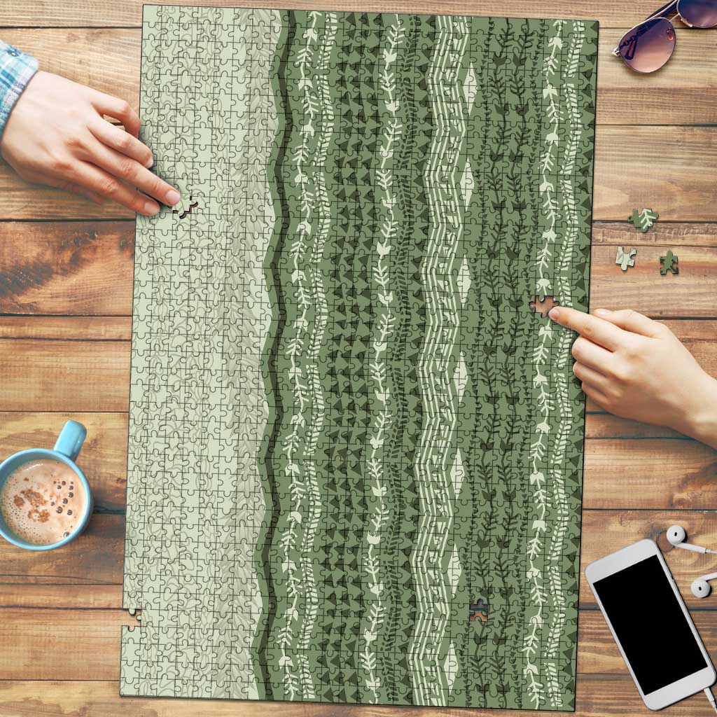 Vintage Sage Green Hawaiian Traditional Kapa Mix Flowers Lei Puzzle LT7 Sage Green - Polynesian Pride