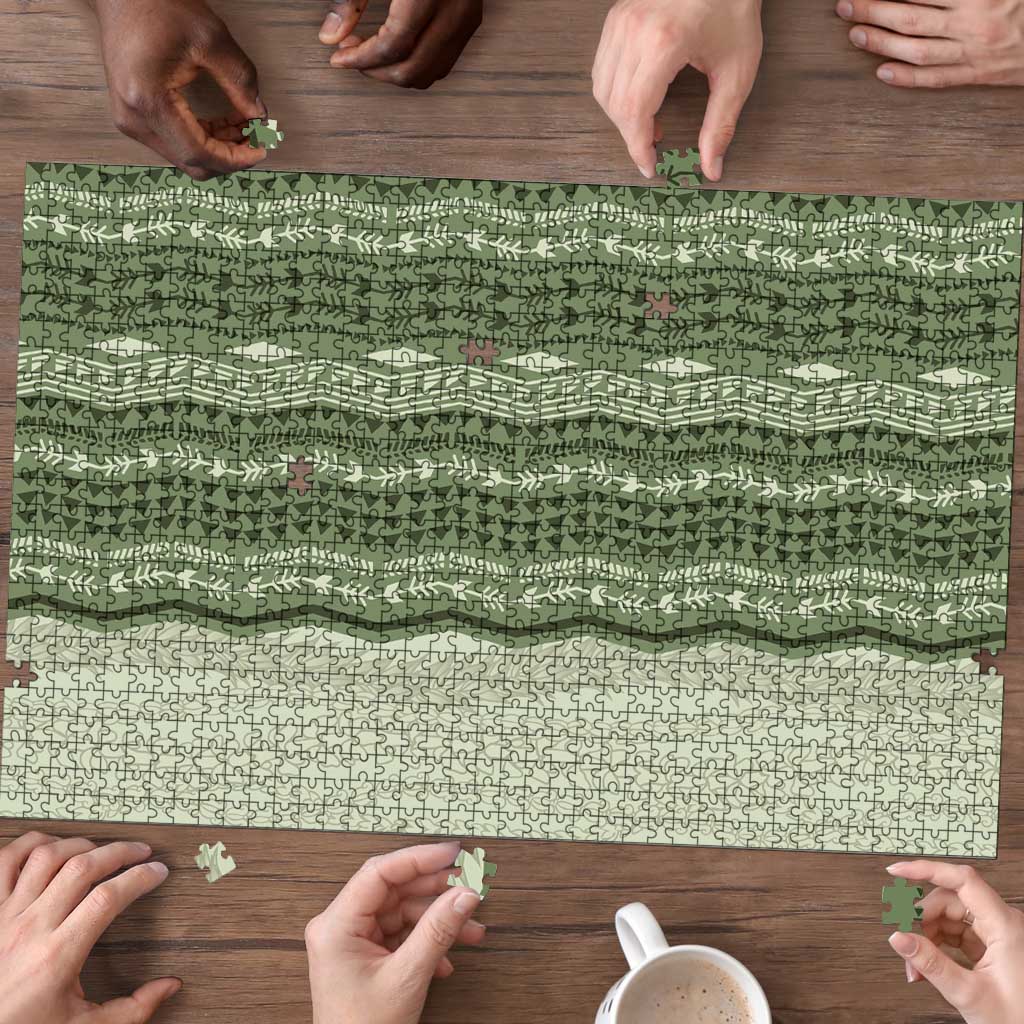 Vintage Sage Green Hawaiian Traditional Kapa Mix Flowers Lei Puzzle LT7 - Polynesian Pride