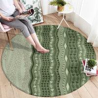 Vintage Sage Green Hawaiian Traditional Kapa Mix Flowers Lei Round Carpet LT7 - Polynesian Pride