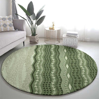 Vintage Sage Green Hawaiian Traditional Kapa Mix Flowers Lei Round Carpet LT7 - Polynesian Pride