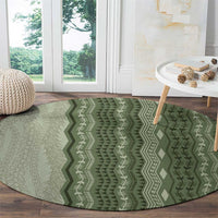 Vintage Sage Green Hawaiian Traditional Kapa Mix Flowers Lei Round Carpet LT7 - Polynesian Pride