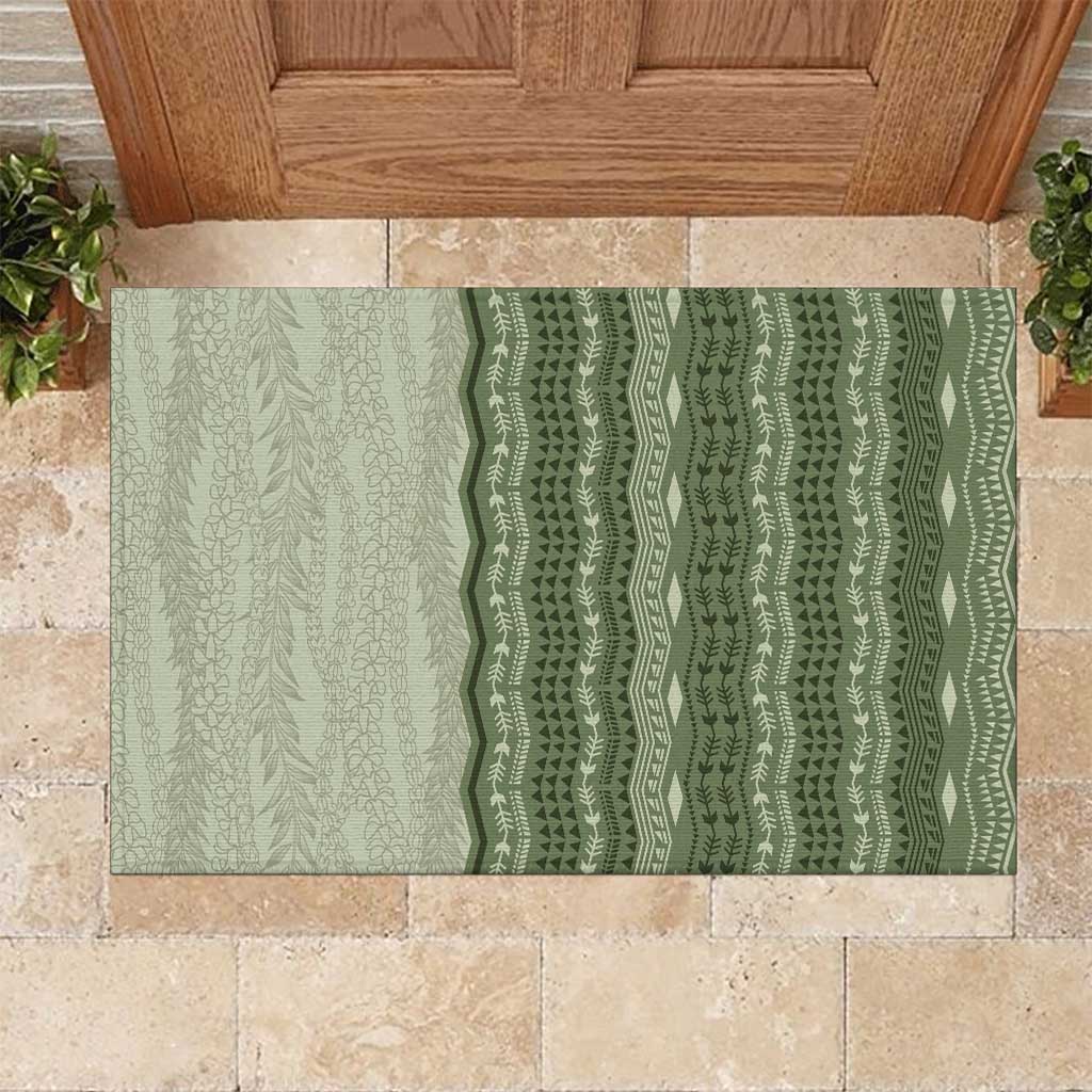 Vintage Sage Green Hawaiian Traditional Kapa Mix Flowers Lei Rubber Doormat LT7 Sage Green - Polynesian Pride