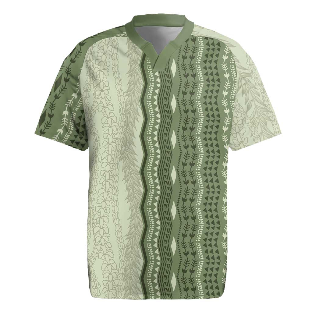 Vintage Sage Green Hawaiian Traditional Kapa Mix Flowers Lei Rugby Jersey