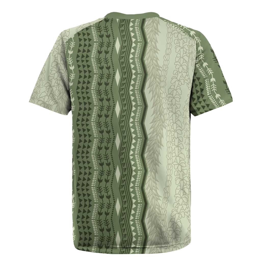 Vintage Sage Green Hawaiian Traditional Kapa Mix Flowers Lei Rugby Jersey LT7 - Polynesian Pride