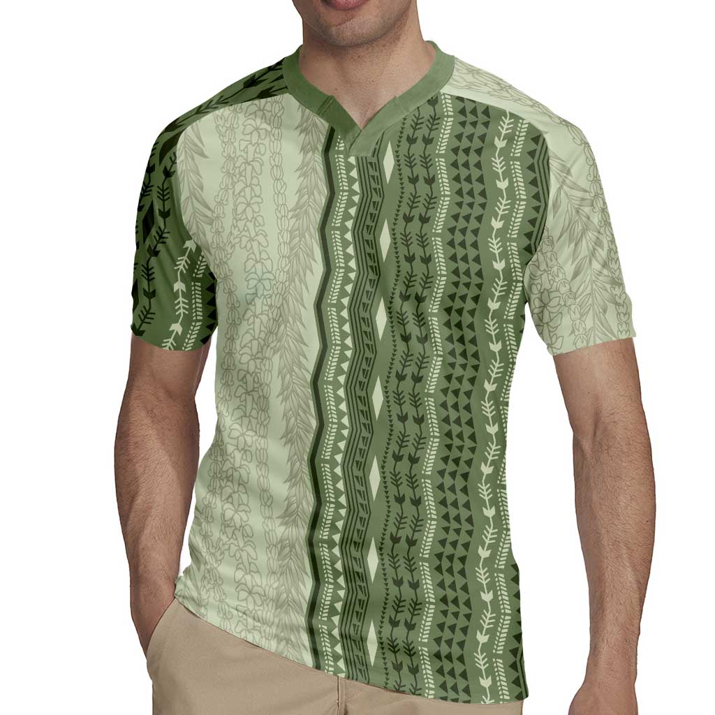 Vintage Sage Green Hawaiian Traditional Kapa Mix Flowers Lei Rugby Jersey LT7 - Polynesian Pride