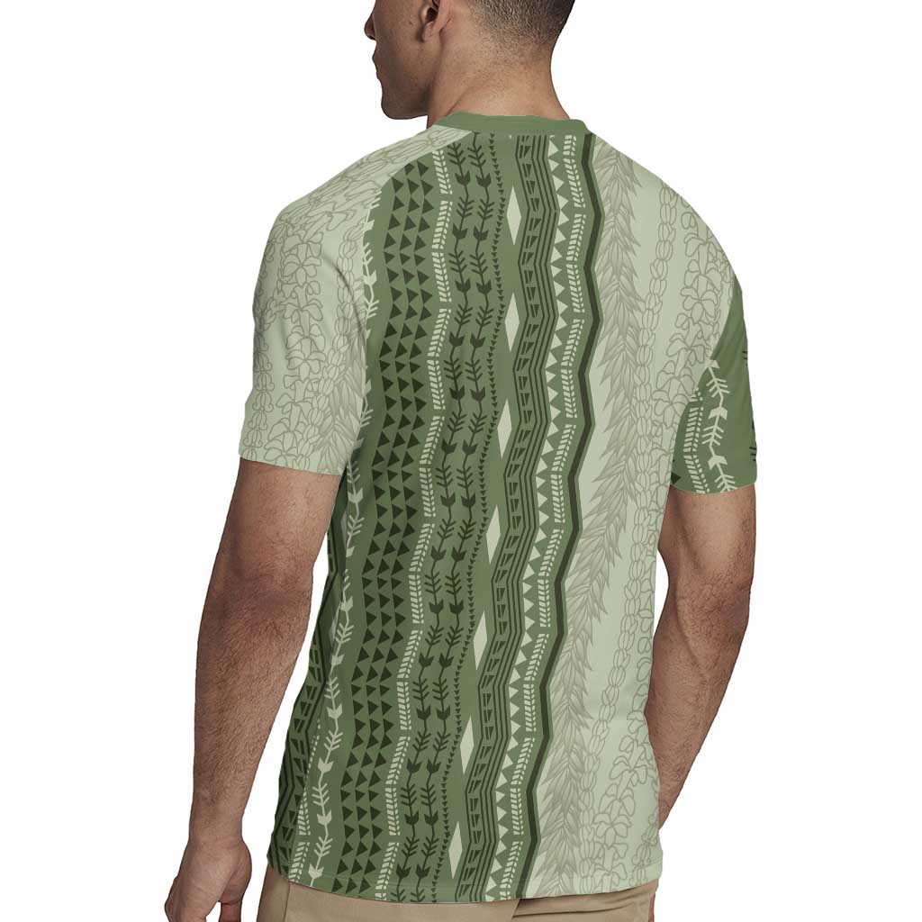 Vintage Sage Green Hawaiian Traditional Kapa Mix Flowers Lei Rugby Jersey LT7 - Polynesian Pride