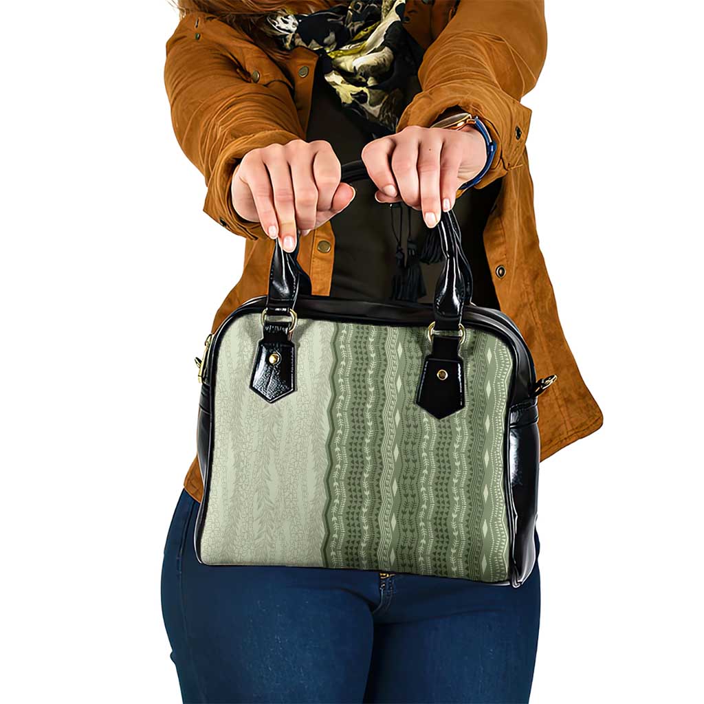 Vintage Sage Green Hawaiian Traditional Kapa Mix Flowers Lei Shoulder Handbag LT7 One Size Sage Green - Polynesian Pride