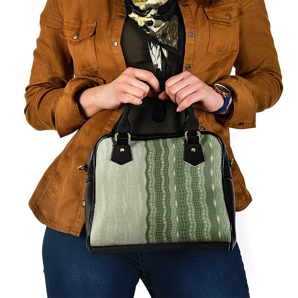 Vintage Sage Green Hawaiian Traditional Kapa Mix Flowers Lei Shoulder Handbag LT7 - Polynesian Pride