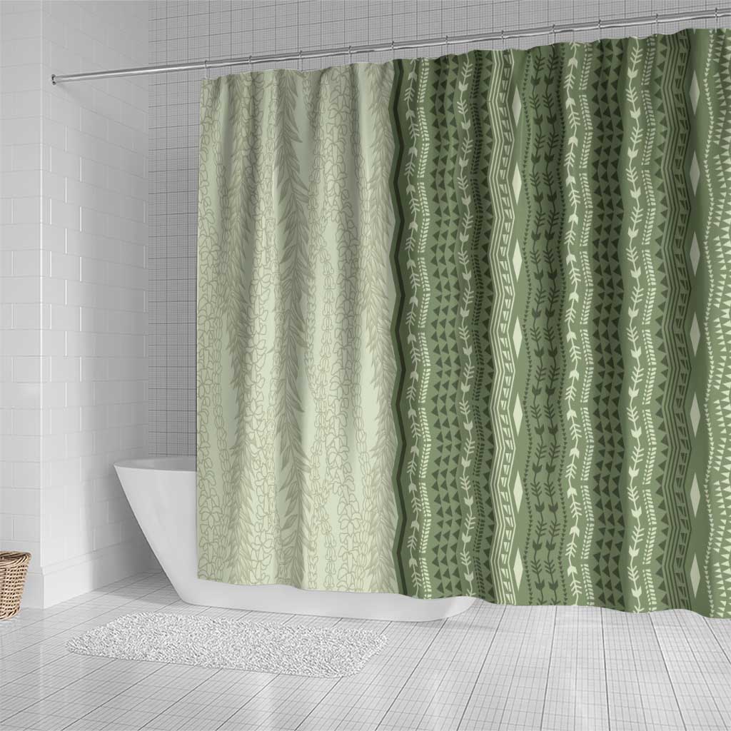 Vintage Sage Green Hawaiian Traditional Kapa Mix Flowers Lei Shower Curtain LT7 - Polynesian Pride