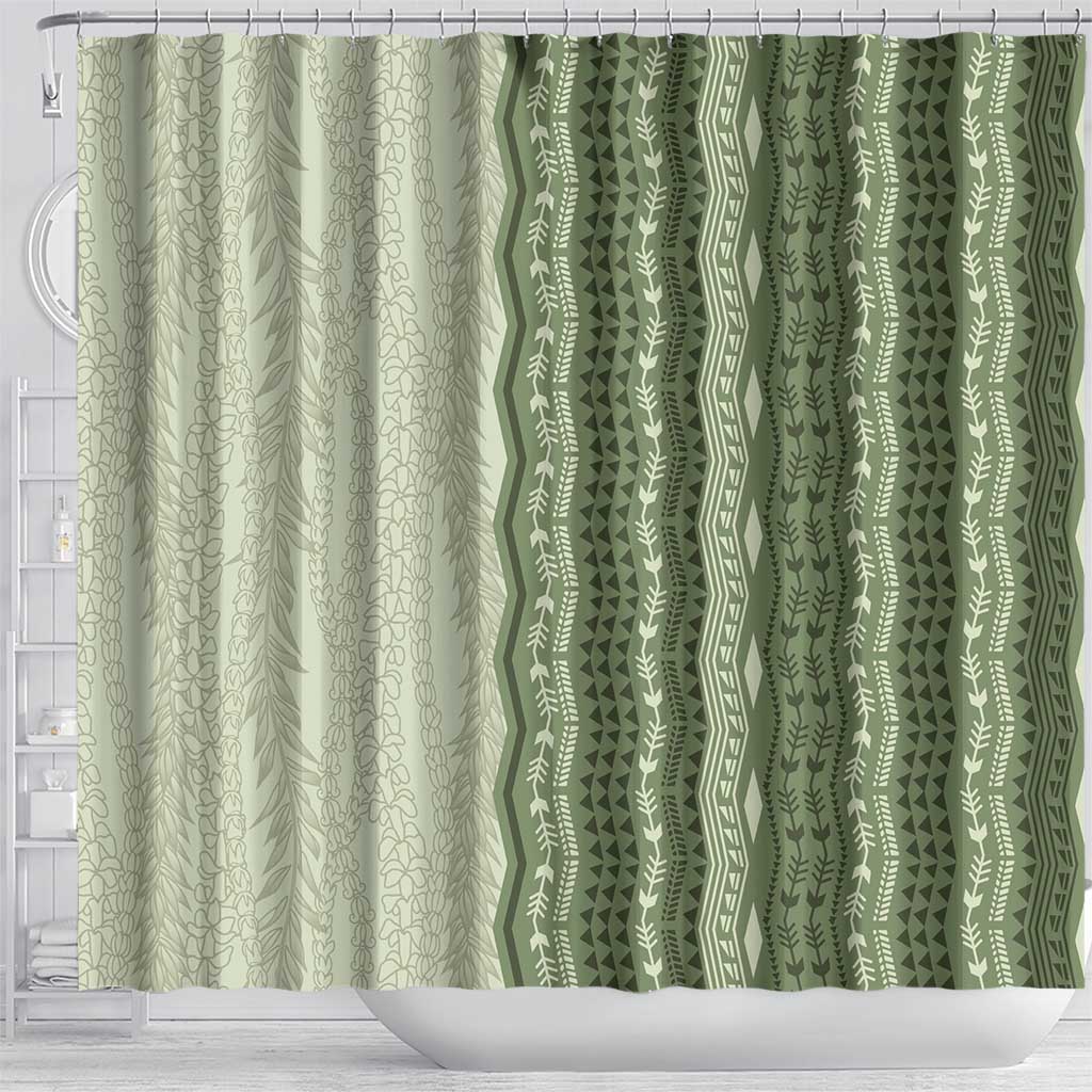 Vintage Sage Green Hawaiian Traditional Kapa Mix Flowers Lei Shower Curtain LT7 - Polynesian Pride