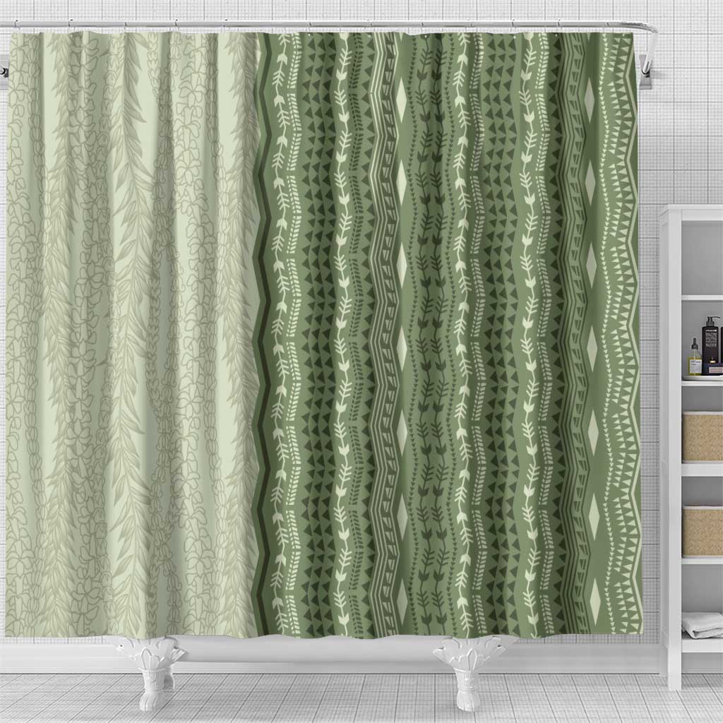 Vintage Sage Green Hawaiian Traditional Kapa Mix Flowers Lei Shower Curtain LT7 - Polynesian Pride