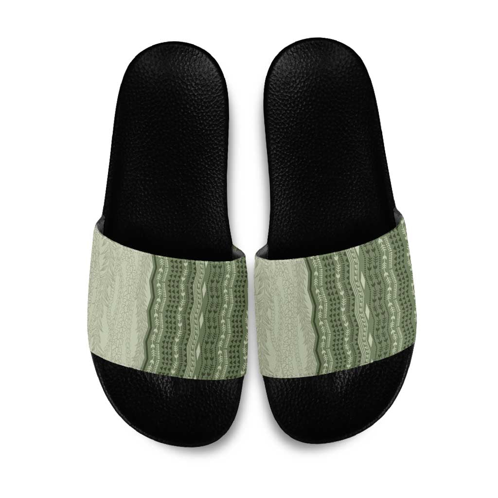 Vintage Sage Green Hawaiian Traditional Kapa Mix Flowers Lei Slide Sandals LT7 Sage Green - Polynesian Pride