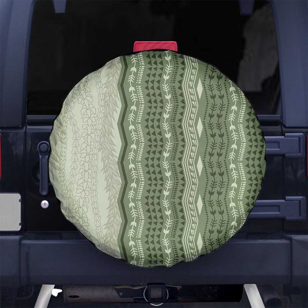 Vintage Sage Green Hawaiian Traditional Kapa Mix Flowers Lei Spare Tire Cover LT7 No hole Sage Green - Polynesian Pride