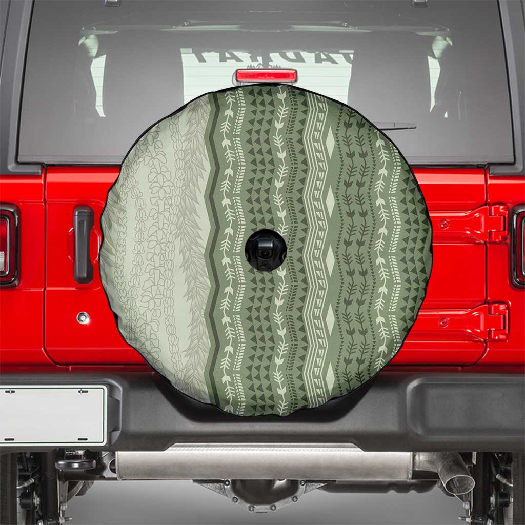 Vintage Sage Green Hawaiian Traditional Kapa Mix Flowers Lei Spare Tire Cover LT7 - Polynesian Pride