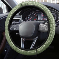 Vintage Sage Green Hawaiian Traditional Kapa Mix Flowers Lei Steering Wheel Cover