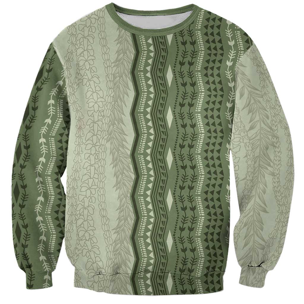 Vintage Sage Green Hawaiian Traditional Kapa Mix Flowers Lei Sweatshirt LT7 Unisex Sage Green - Polynesian Pride