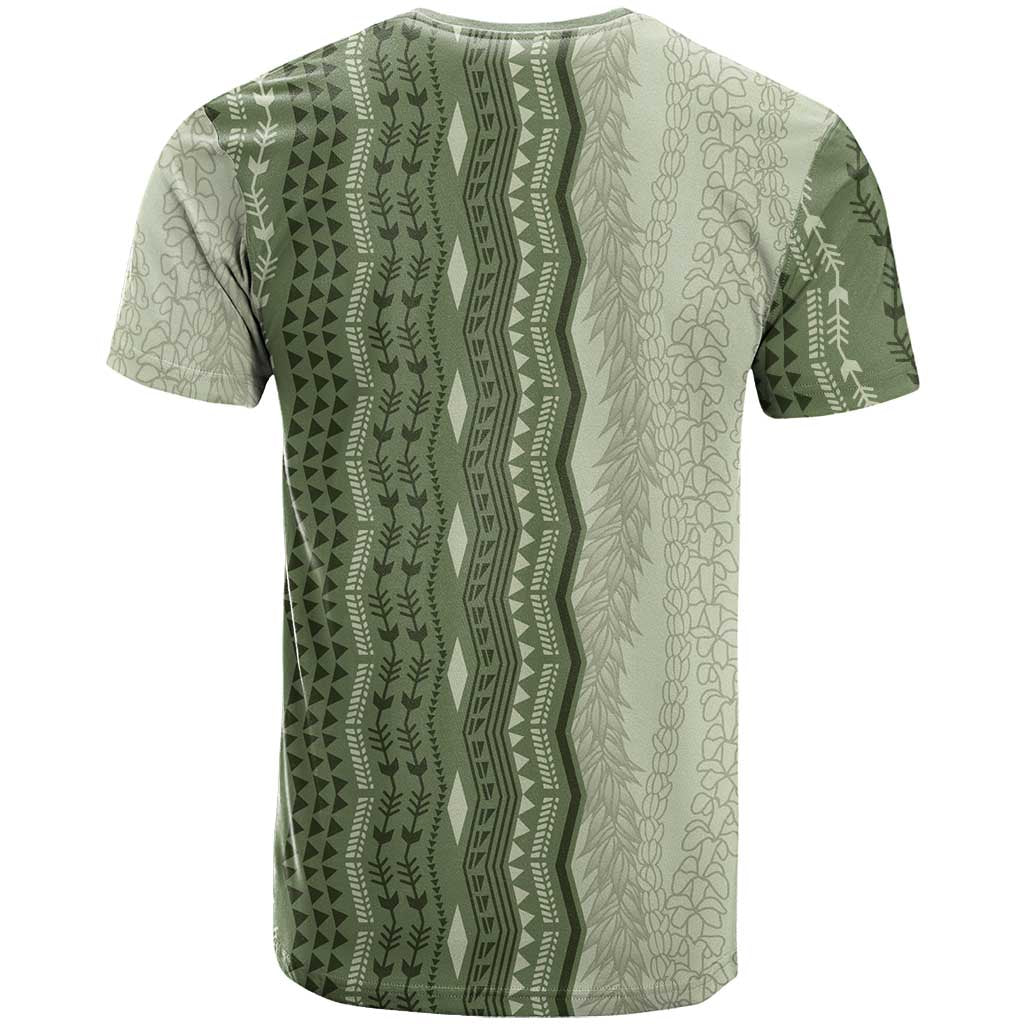 Vintage Sage Green Hawaiian Traditional Kapa Mix Flowers Lei T Shirt LT7 - Polynesian Pride
