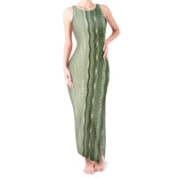 Vintage Sage Green Hawaiian Traditional Kapa Mix Flowers Lei Tank Maxi Dress LT7 Women Sage Green - Polynesian Pride