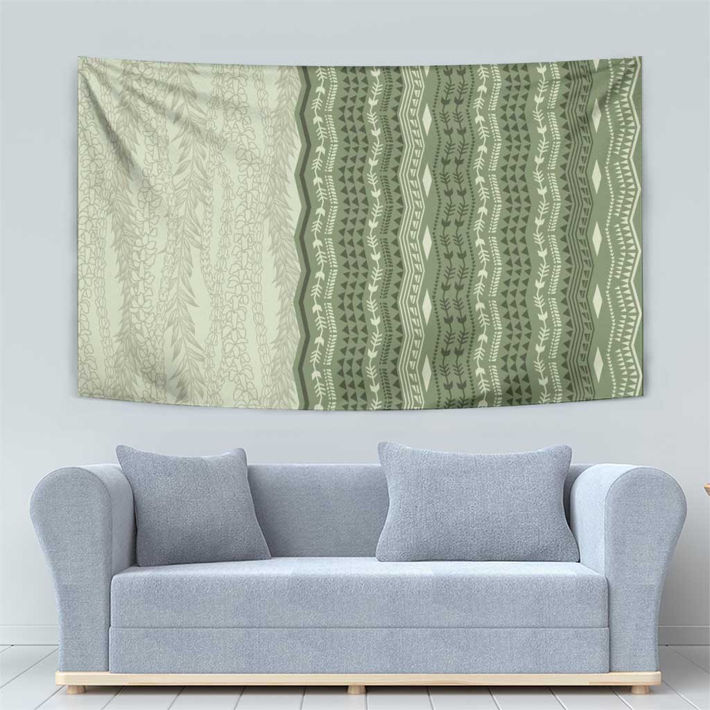 Vintage Sage Green Hawaiian Traditional Kapa Mix Flowers Lei Tapestry LT7 - Polynesian Pride