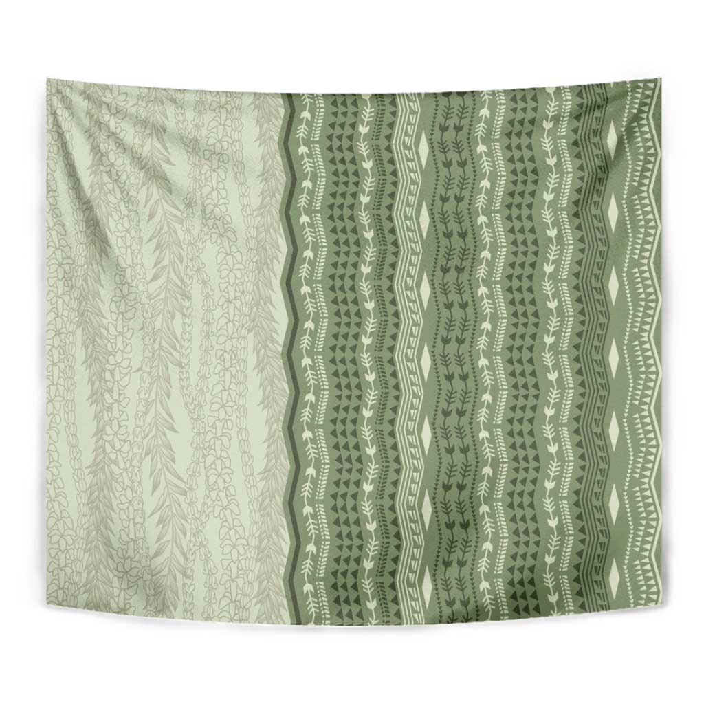 Vintage Sage Green Hawaiian Traditional Kapa Mix Flowers Lei Tapestry LT7 - Polynesian Pride
