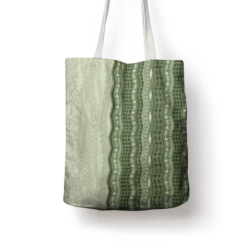Vintage Sage Green Hawaiian Traditional Kapa Mix Flowers Lei Tote Bag LT7 - Polynesian Pride