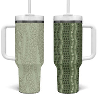 Vintage Sage Green Hawaiian Traditional Kapa Mix Flowers Lei Tumbler With Handle LT7 One Size: 40 oz Sage Green - Polynesian Pride