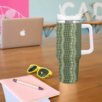 Vintage Sage Green Hawaiian Traditional Kapa Mix Flowers Lei Tumbler With Handle LT7 - Polynesian Pride