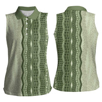 Vintage Sage Green Hawaiian Traditional Kapa Mix Flowers Lei Women Sleeveless Polo Shirt