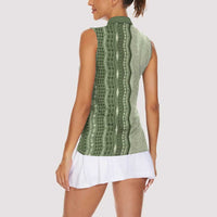 Vintage Sage Green Hawaiian Traditional Kapa Mix Flowers Lei Women Sleeveless Polo Shirt