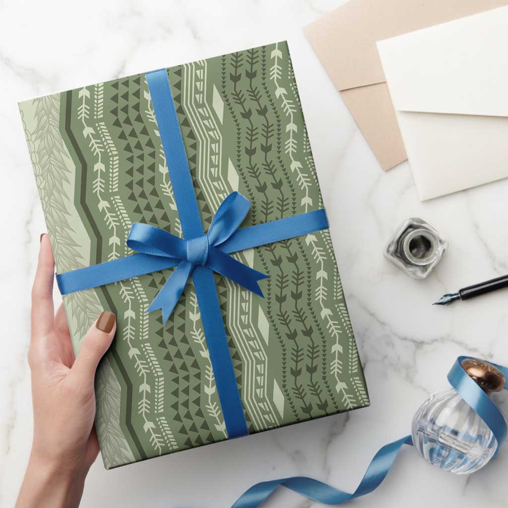 Vintage Sage Green Hawaiian Traditional Kapa Mix Flowers Lei Wrapping Paper LT7 - Polynesian Pride