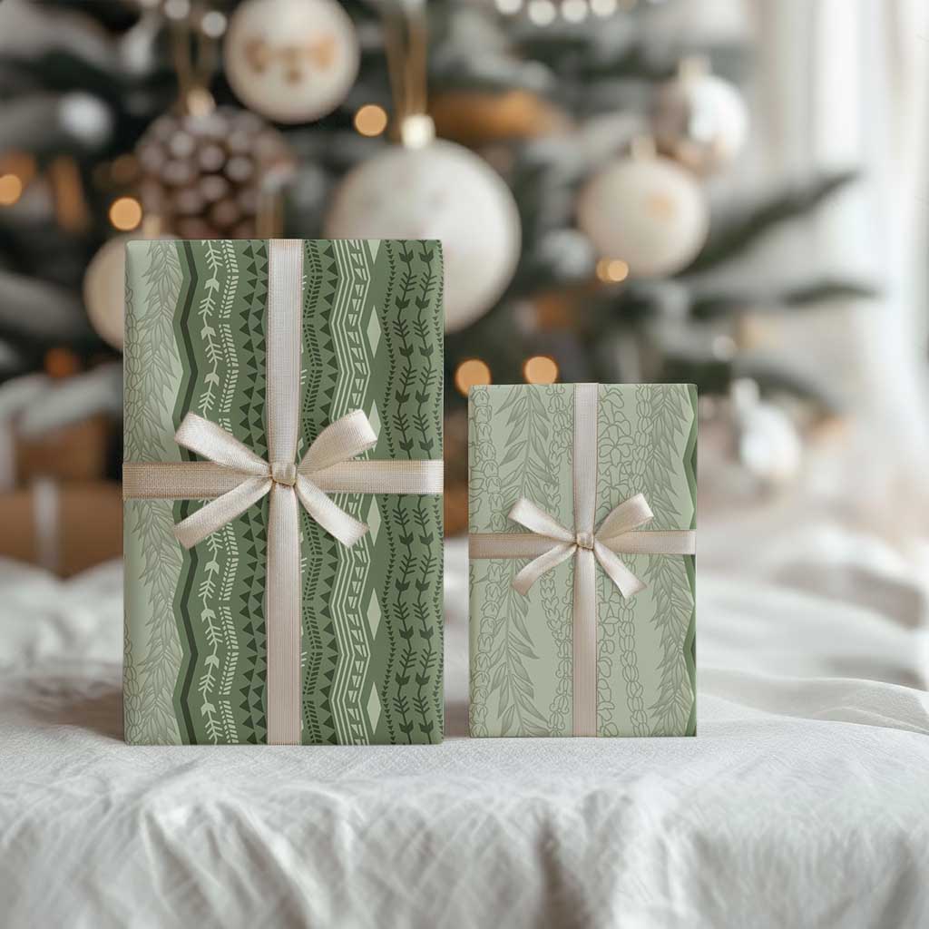 Vintage Sage Green Hawaiian Traditional Kapa Mix Flowers Lei Wrapping Paper LT7 - Polynesian Pride