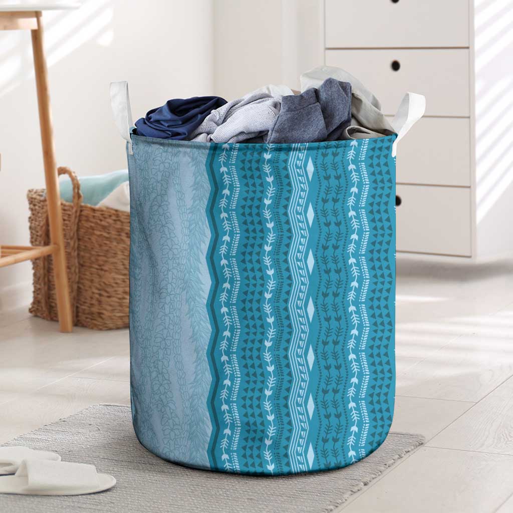 Vintage Cobalt Blue Hawaiian Traditional Kapa Mix Flowers Lei Laundry Basket LT7 Cobalt Blue - Polynesian Pride
