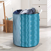 Vintage Cobalt Blue Hawaiian Traditional Kapa Mix Flowers Lei Laundry Basket LT7 Cobalt Blue - Polynesian Pride