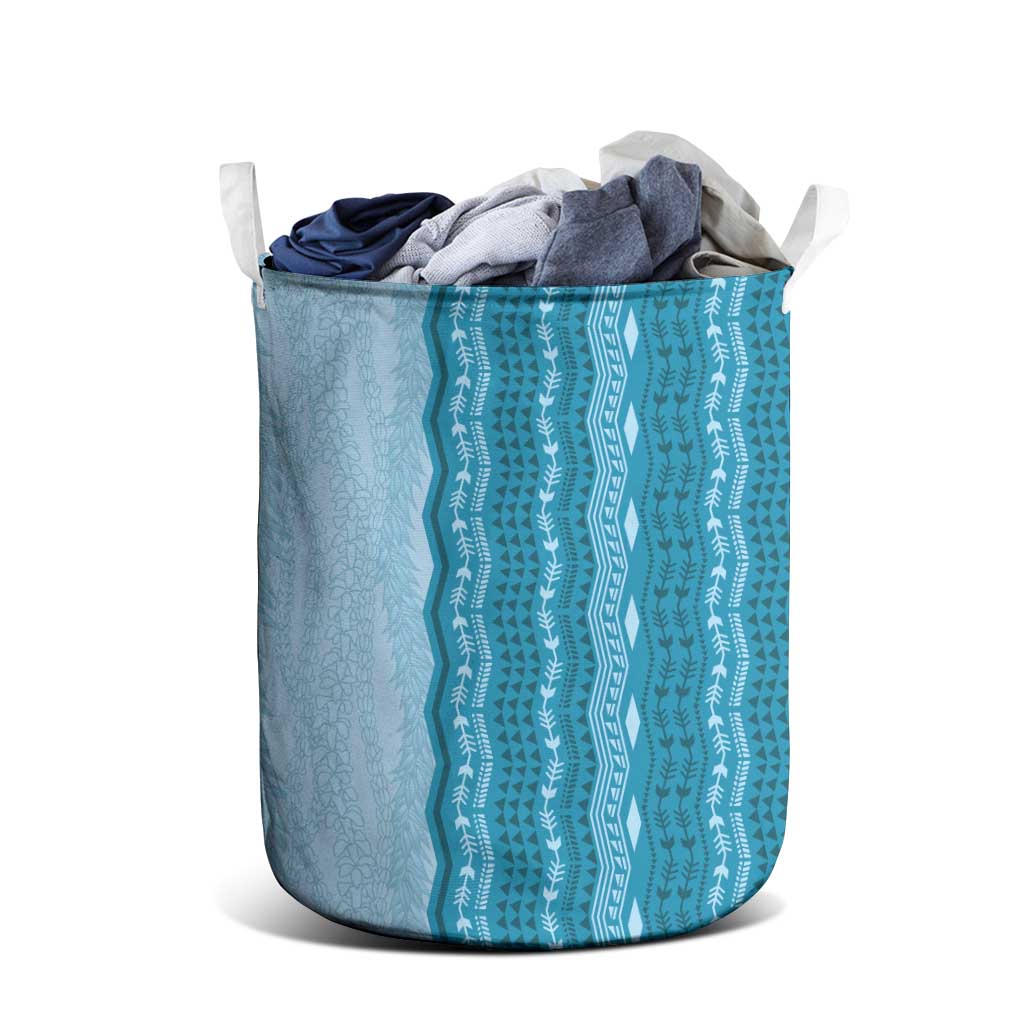 Vintage Cobalt Blue Hawaiian Traditional Kapa Mix Flowers Lei Laundry Basket LT7 - Polynesian Pride