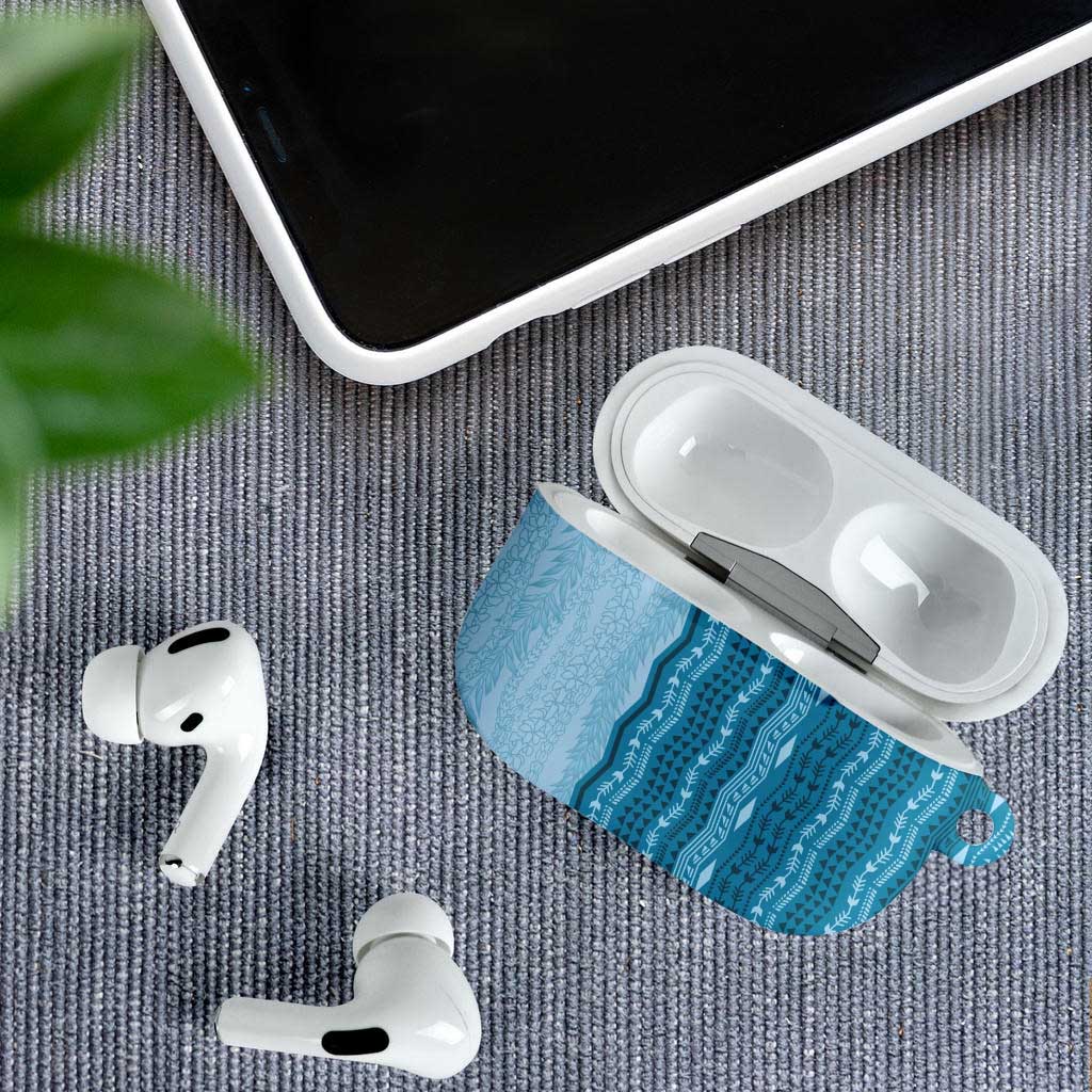 Vintage Cobalt Blue Hawaiian Traditional Kapa Mix Flowers Lei AirPods Case LT7 - Polynesian Pride