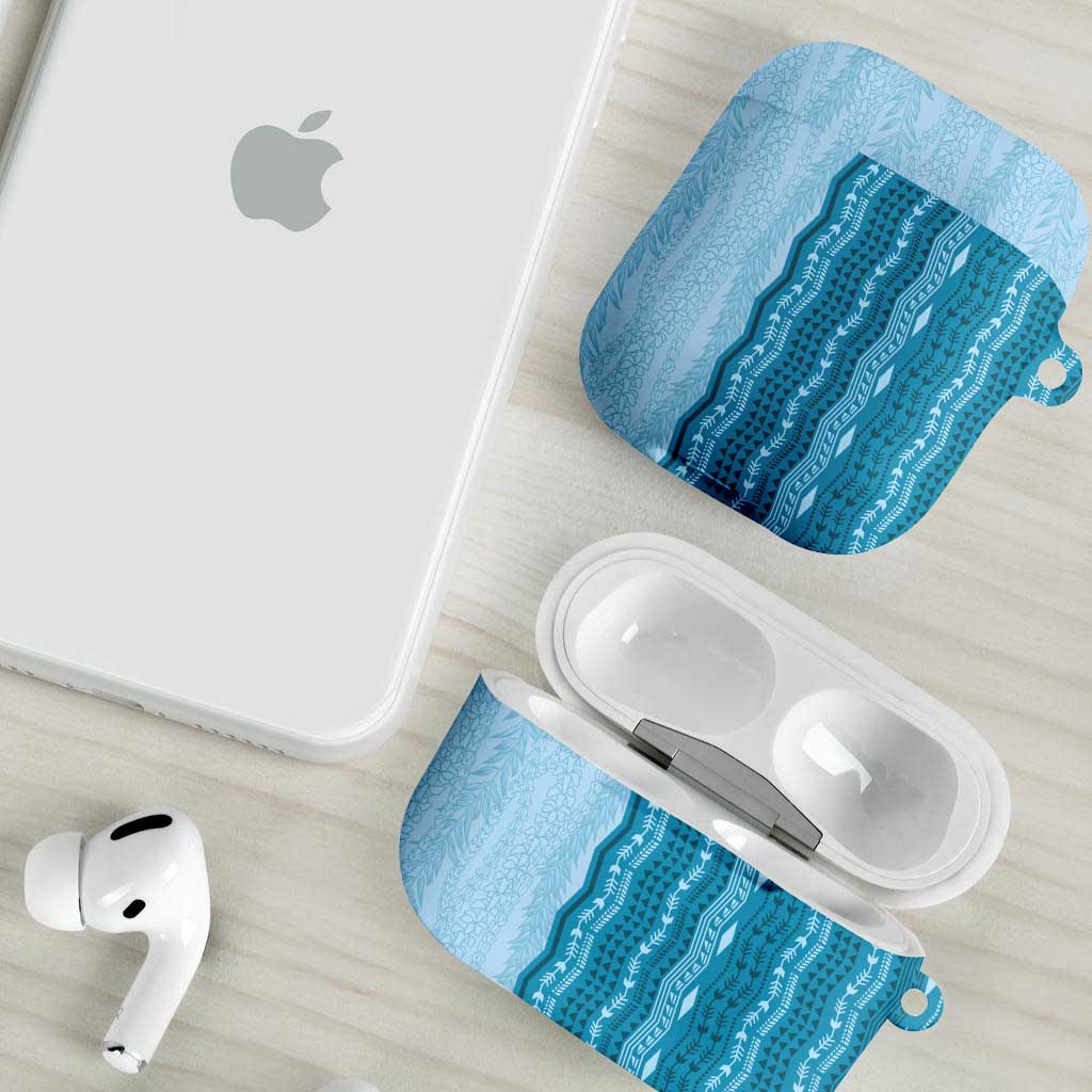 Vintage Cobalt Blue Hawaiian Traditional Kapa Mix Flowers Lei AirPods Case LT7 - Polynesian Pride