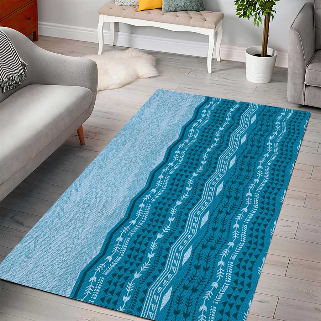 Vintage Cobalt Blue Hawaiian Traditional Kapa Mix Flowers Lei Area Rug LT7 - Polynesian Pride