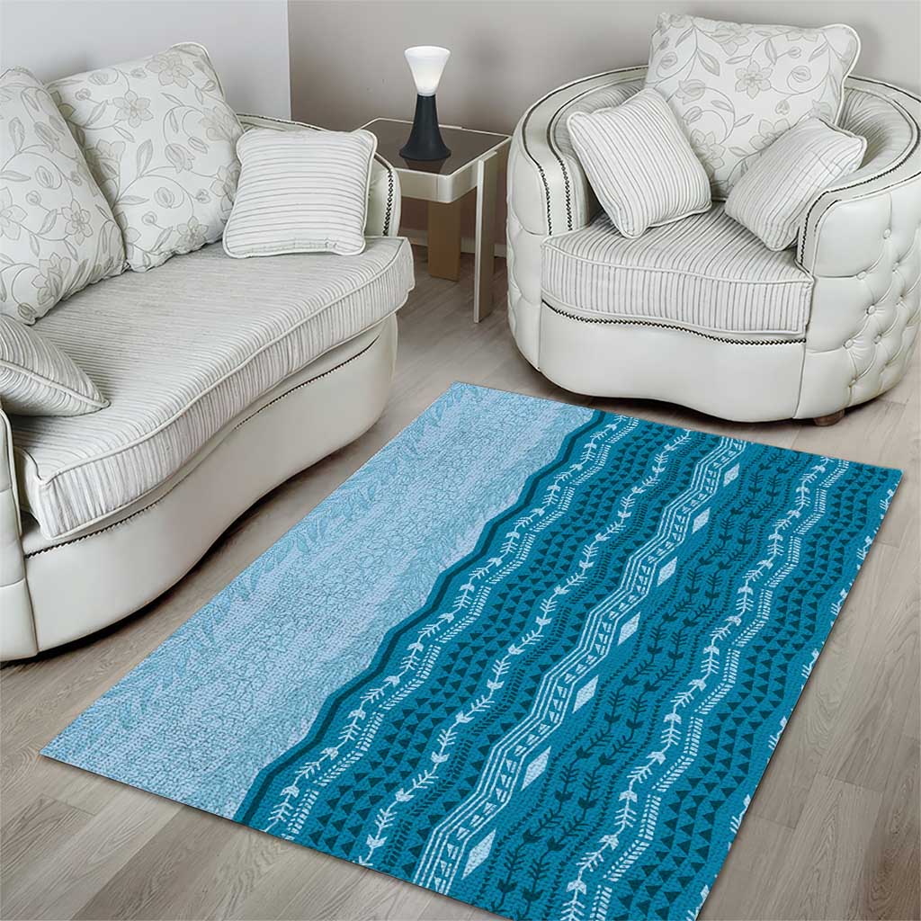 Vintage Cobalt Blue Hawaiian Traditional Kapa Mix Flowers Lei Area Rug LT7 - Polynesian Pride
