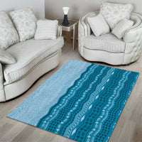 Vintage Cobalt Blue Hawaiian Traditional Kapa Mix Flowers Lei Area Rug LT7 - Polynesian Pride