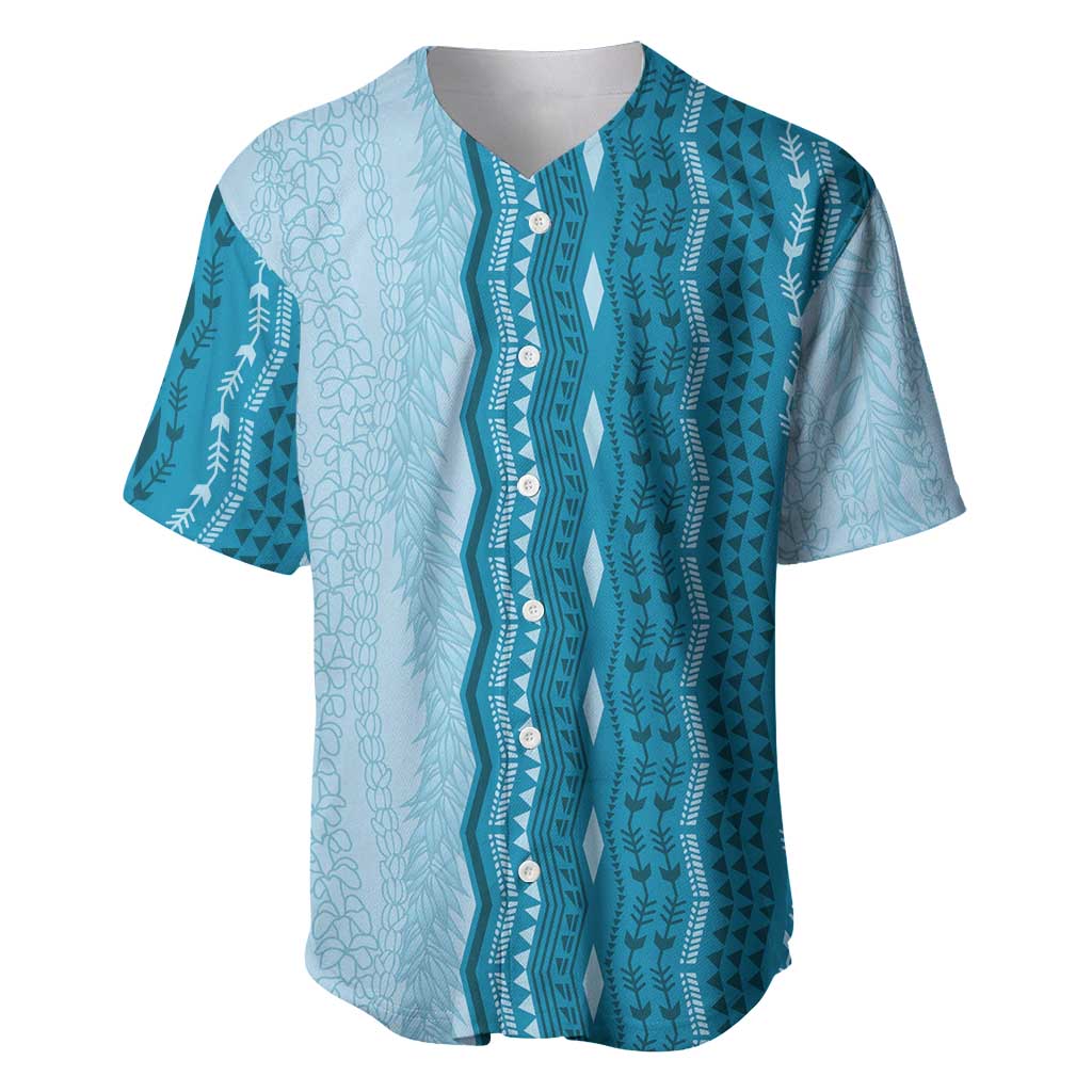 Vintage Cobalt Blue Hawaiian Traditional Kapa Mix Flowers Lei Baseball Jersey LT7 Cobalt Blue - Polynesian Pride