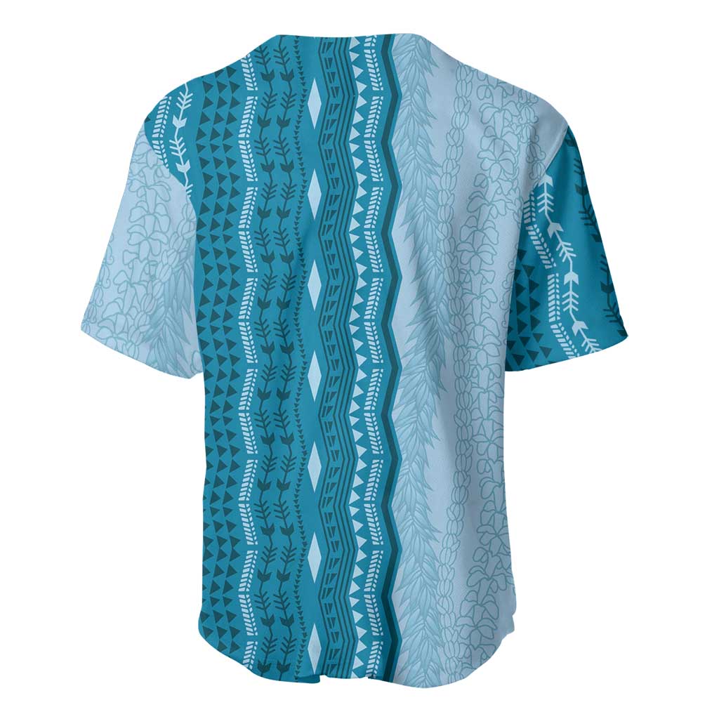 Vintage Cobalt Blue Hawaiian Traditional Kapa Mix Flowers Lei Baseball Jersey LT7 - Polynesian Pride