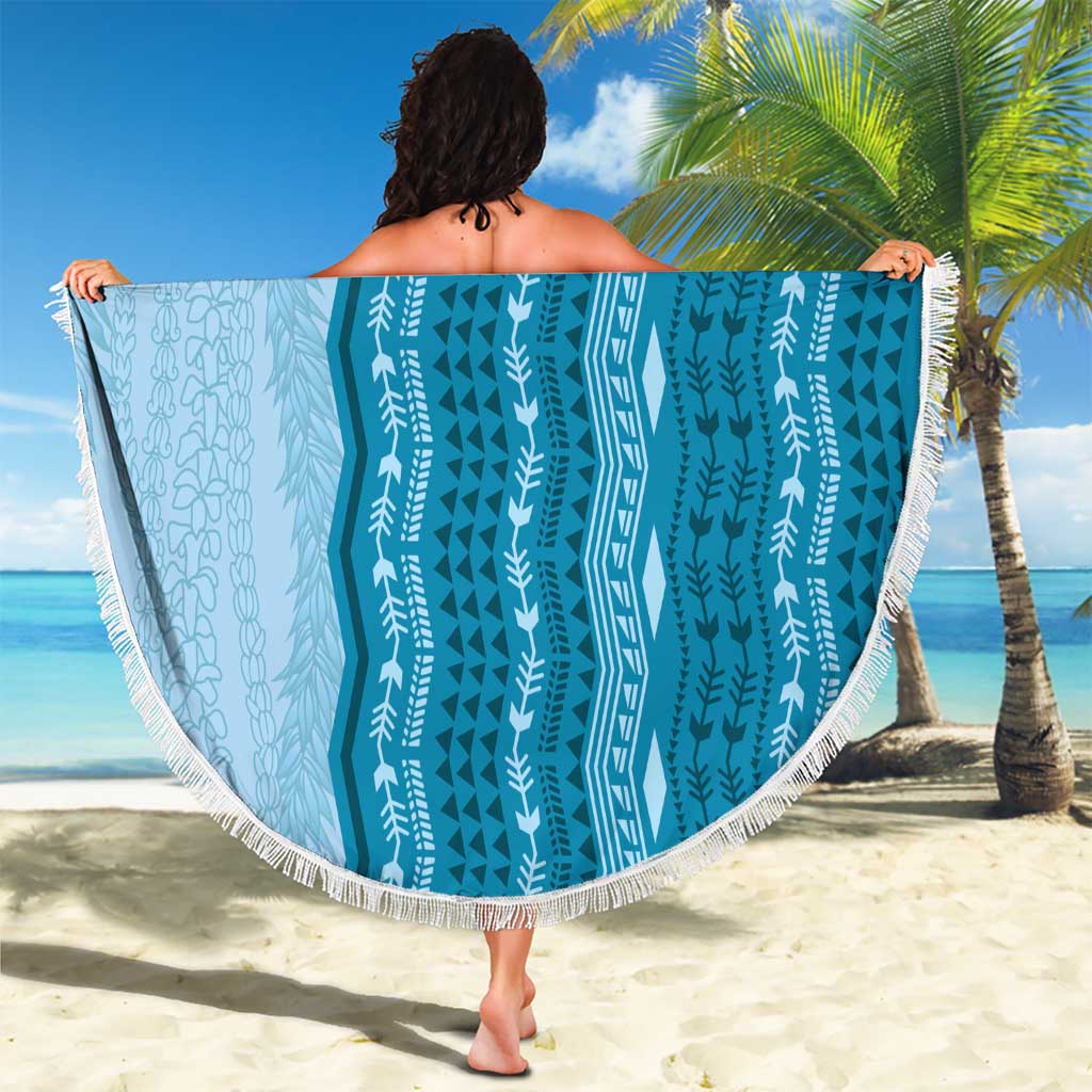 Vintage Cobalt Blue Hawaiian Traditional Kapa Mix Flowers Lei Beach Blanket LT7 - Polynesian Pride